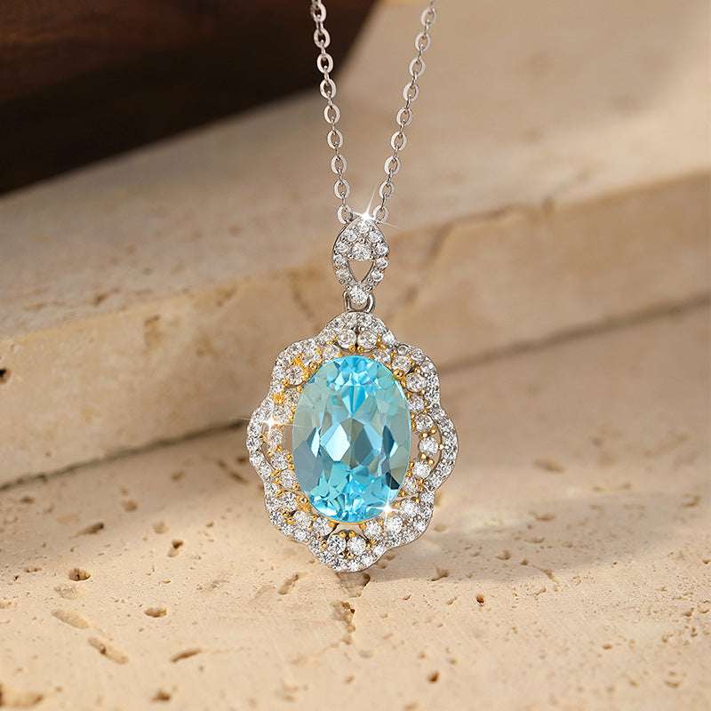 Natural Sky Blue Topaz Gemstone Choker Necklace