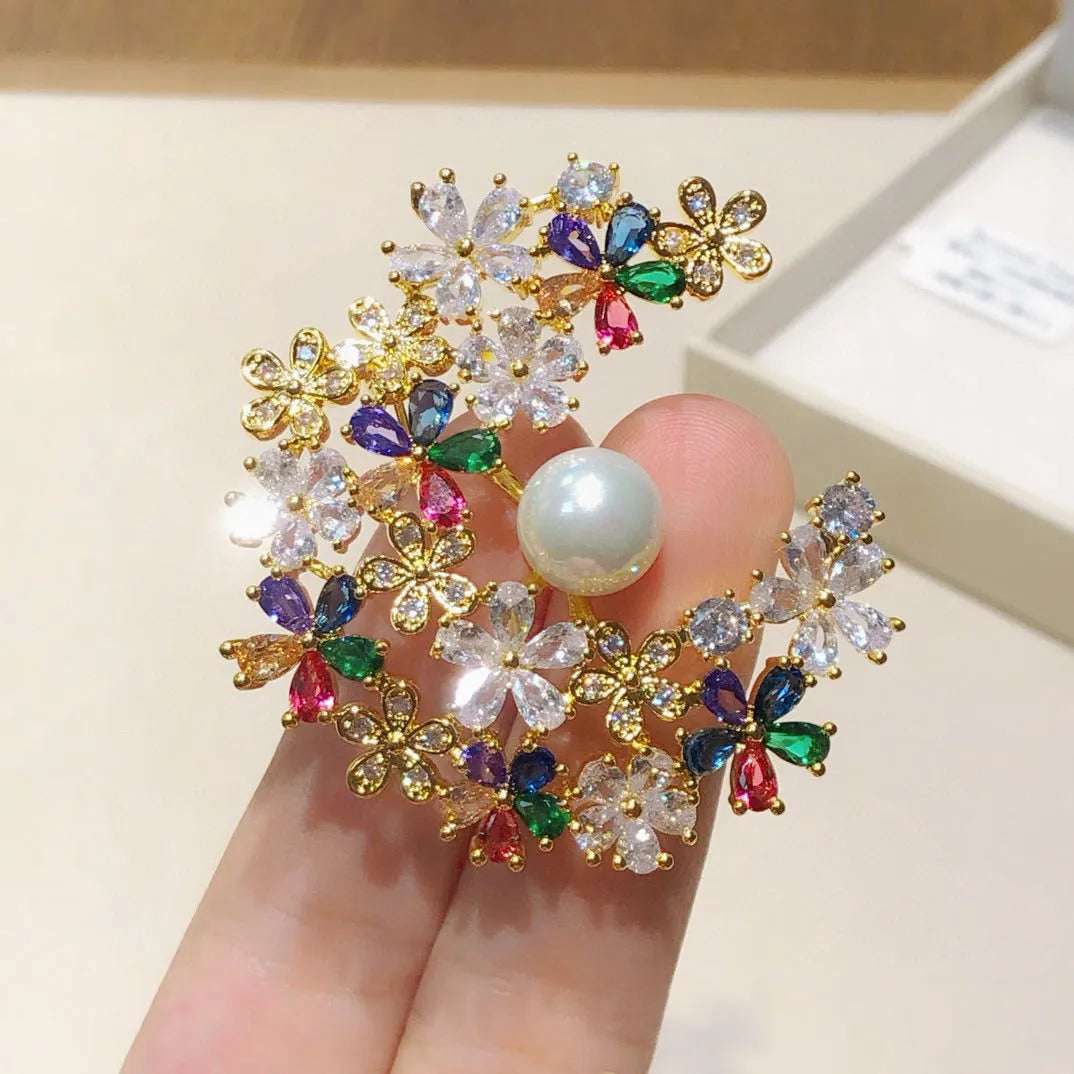 Iridescent Crystal Moon Brooch