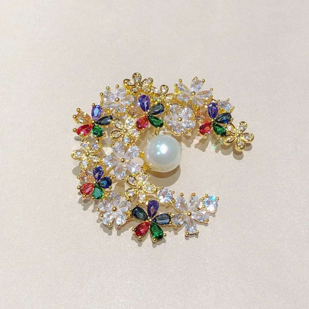 Iridescent Crystal Moon Brooch