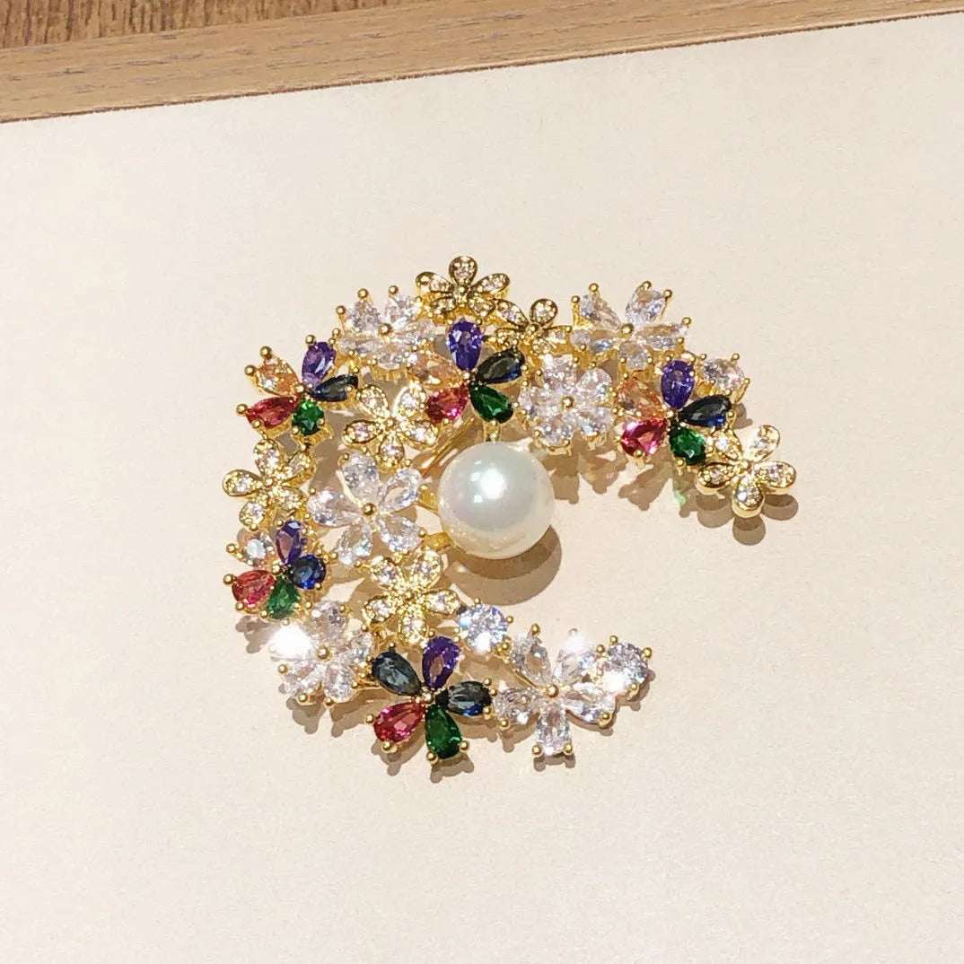 Iridescent Crystal Moon Brooch