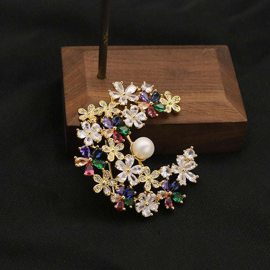 Iridescent Crystal Moon Brooch
