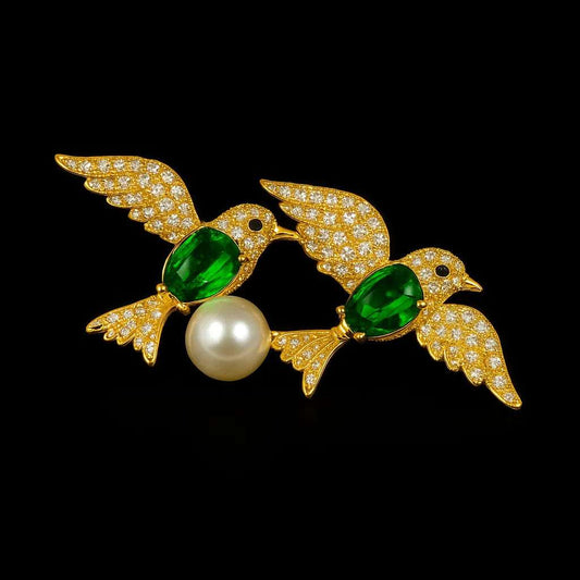 Lovebirds Brooch with Natural Freshwater Pearl